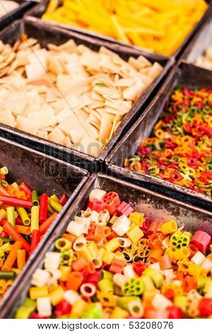 Colorful Food Macaroni Pasta Background In India Market