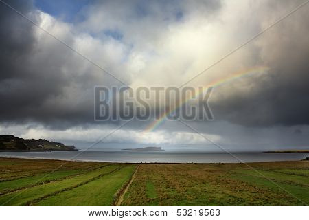 Rainbow over Staffin Island, Ilse of Skye, Inner Hebrides, Scotland.