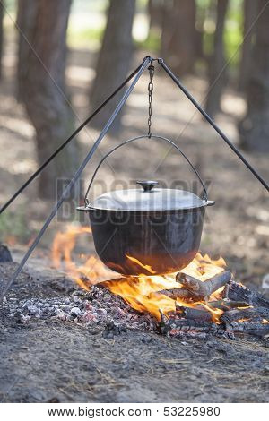 Campfire cooking.