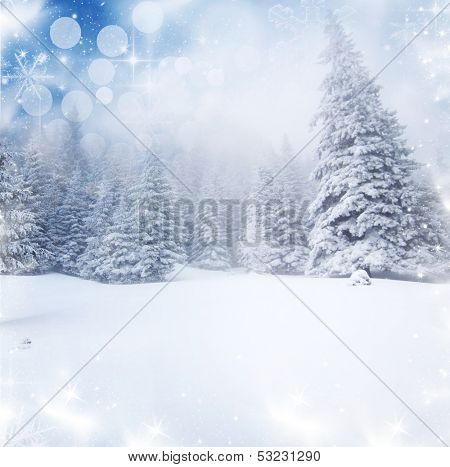 Christmas background with snowy fir trees