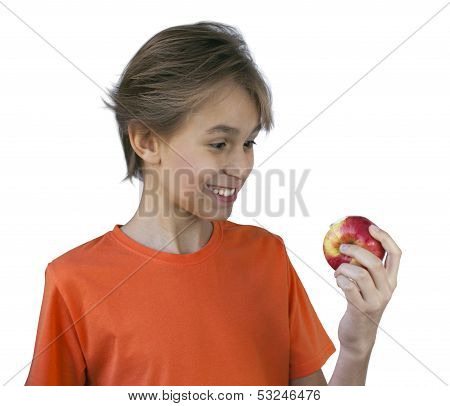 Young Boy Eating Red Apple