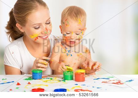 Mother And Baby Paint Colors Hands Dirty