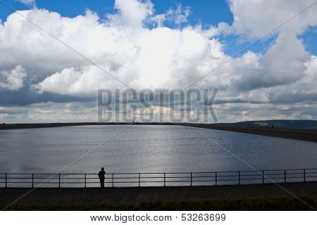Man looks at the artificial lake