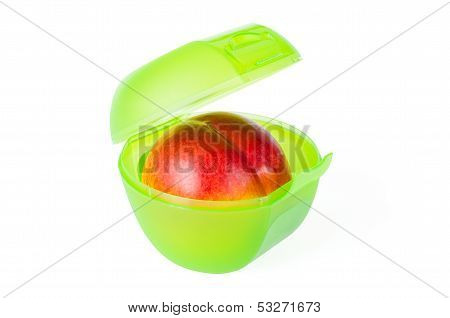 Red Peach In Green Lunch Box
