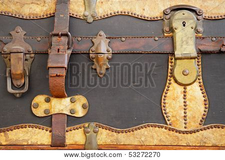 Close-up view of an old vintage suitcase
