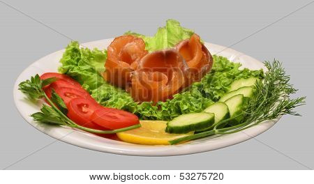 Rolls Of Red Fish Fillet With Vegetables