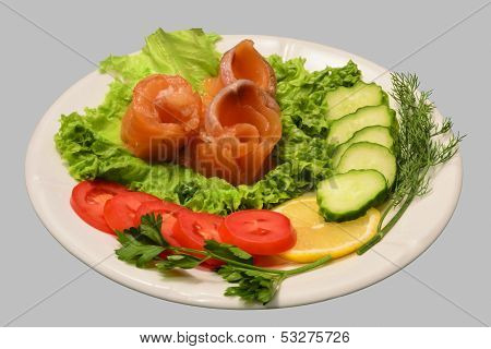 Rolls Of Red Fish Fillet With Vegetables