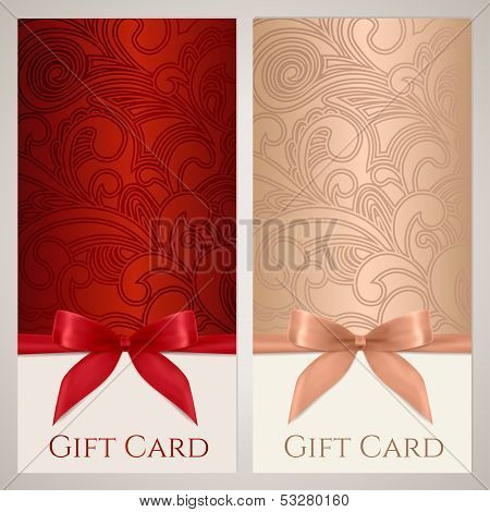 Gift card / tag, Gift certificate, Coupon, Voucher template with gift bow (ribbon, present)