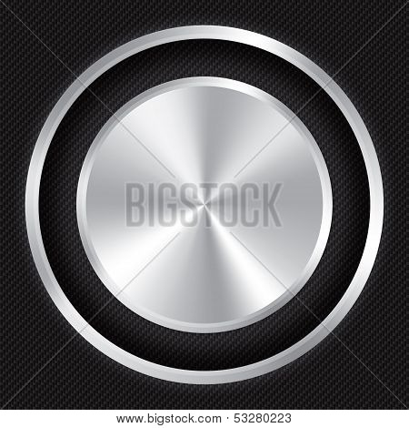 Metallic button on Carbon fiber background.