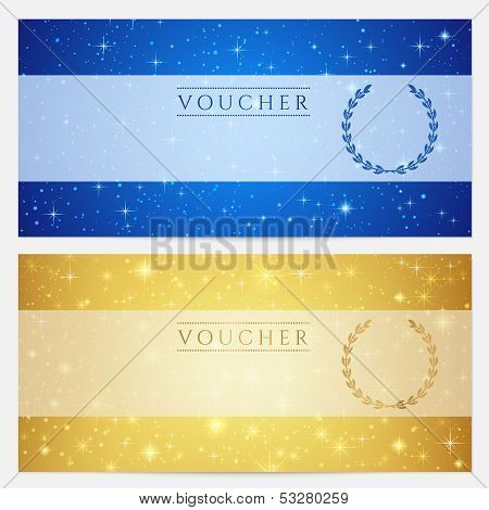 Voucher,Gift certificate, Coupon with sparkling, twinkling stars (blank template)