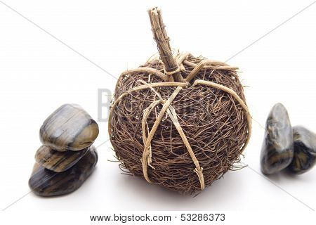 Straw ball with natural stones