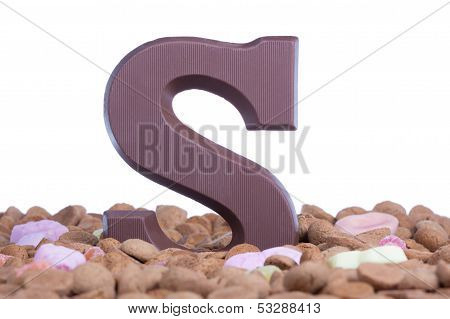 Ginger Nuts With Chocolate Letter S At Dutch Children's Event Sinterklaas