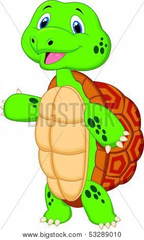 Cute turtle cartoon presenting