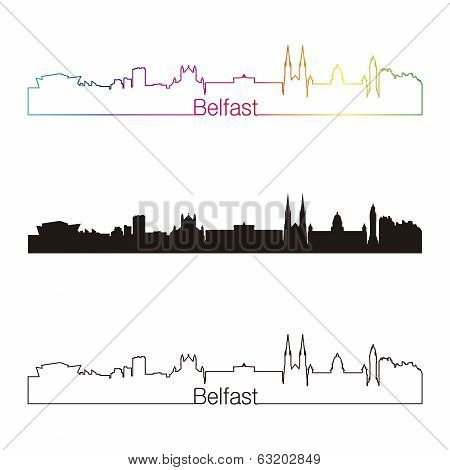 Belfast Skyline Linear Style With Rainbow