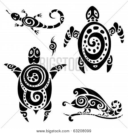 Turtle. Tribal tattoo set.