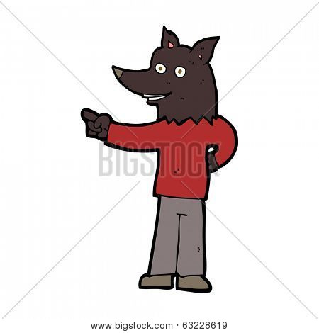cartoon wolf man pointing
