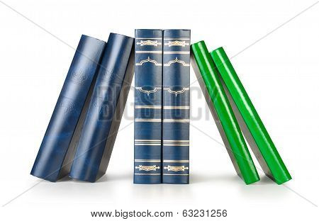 books in a row, isolated on white background,empty labels with free copy space