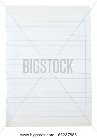 page ripped off from the notebook insulated on white background