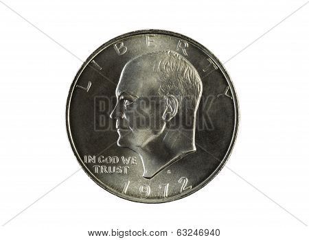 Single Eisnehower Silver Dollar On White