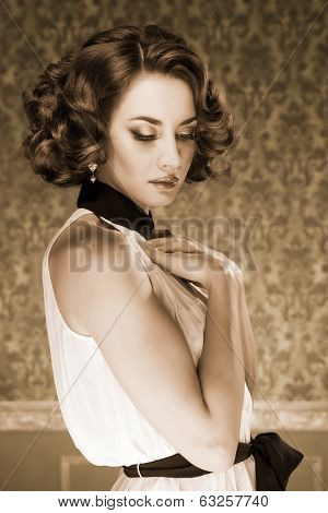 Sensual Woman Sepia Tone Vintage Image