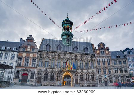 City Hall On The Central Square In Mons, Belgium.