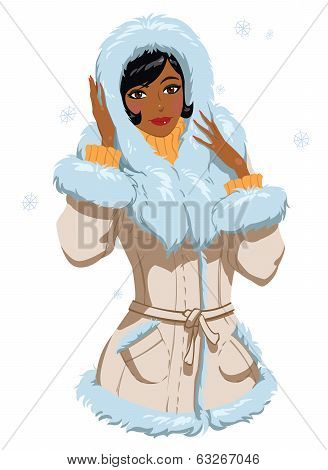 mulatta in winter clothes