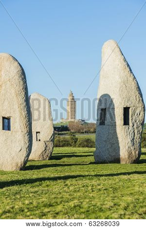 Menhirs Park In A Coruna, Galicia, Spain