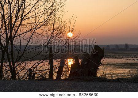 Sunrise in early spring in the Biebrza National Park, Poland, Podlasie