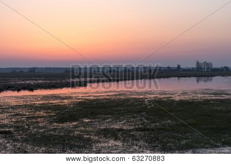 Before sunrise in early spring in the Biebrza National Park, Poland, Podlasie