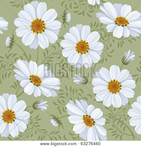 Retro flower seamless pattern - daisy. Vector. Easy to edit.