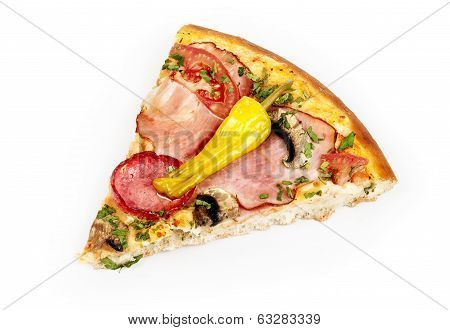Tasty pizza with vegetables, isolated on whitec