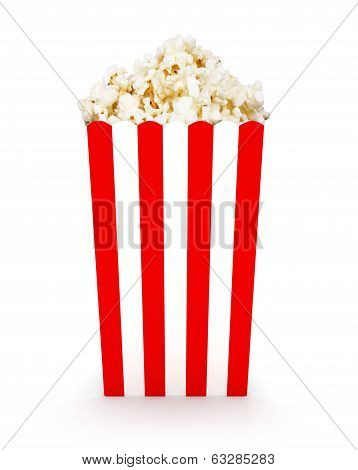 Full bucket of popcorn. Isolated on white
