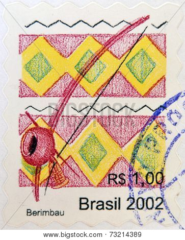 BRAZIL- CIRCA 2002: A stamp printed in Brazil shows a Berimbau circa 2002