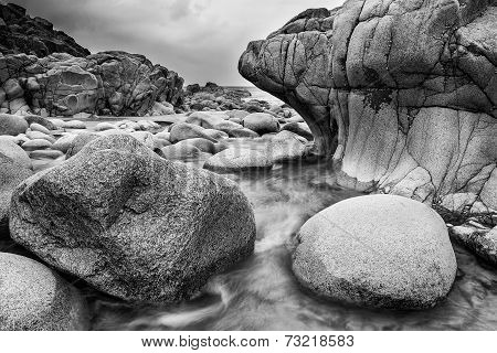 Beautiful Landscpae Of Porth Nanven Beach Cornwall England Black And White