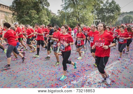 Athletes Taking Part In Deejay Ten, Running Event Organized By Deejay Radio In Milan, Italy