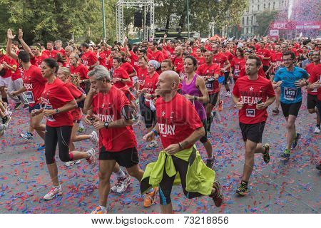 Athletes Taking Part In Deejay Ten, Running Event Organized By Deejay Radio In Milan, Italy