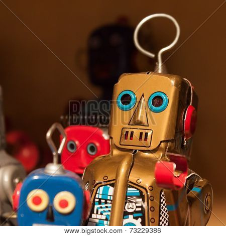 Vintage Tinplate Robots On Display At Homi, Home International Show In Milan, Italy