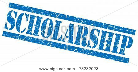 Scholarship Blue Square Grunge Textured Isolated Stamp