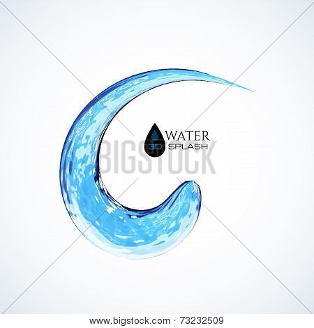 Blue 3D water splash isolated on white