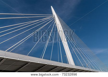 road and center column of a cable stayed bridge