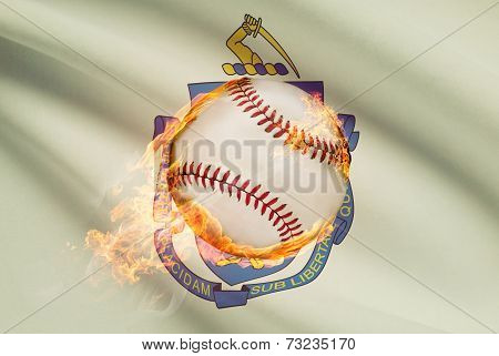 Baseball Ball With Flag On Background Series - Massachusetts