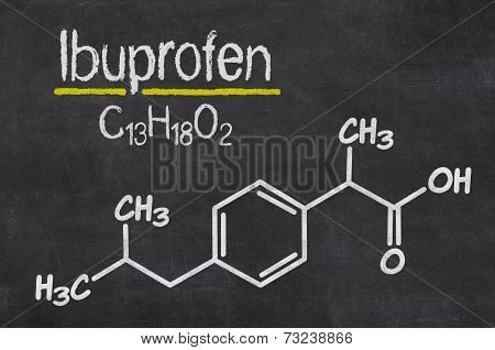 Blackboard with the chemical formula of Ibuprofen
