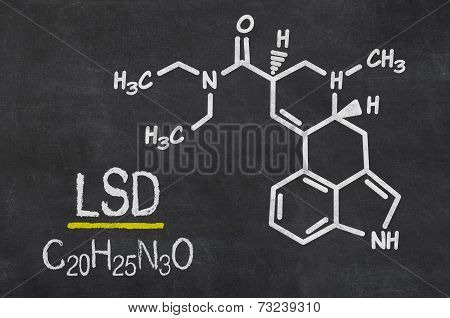 Blackboard with the chemical formula of LSD