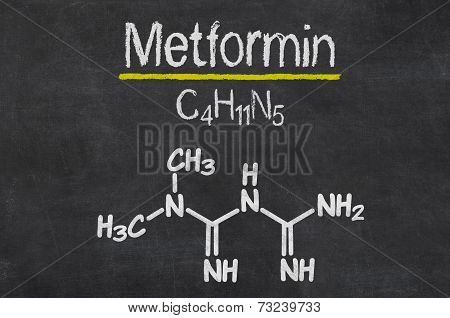 Blackboard with the chemical formula of Metformin