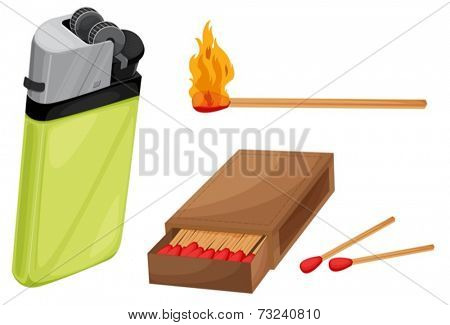 Illustration of matches and lighter