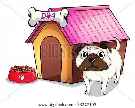 Illustration of a dog outside the doghouse on a white background