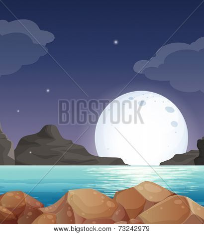 Illustration of a moon setting