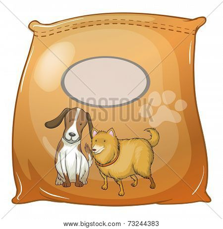 Illustration of a pack of dogfoods with an empty label on a white background