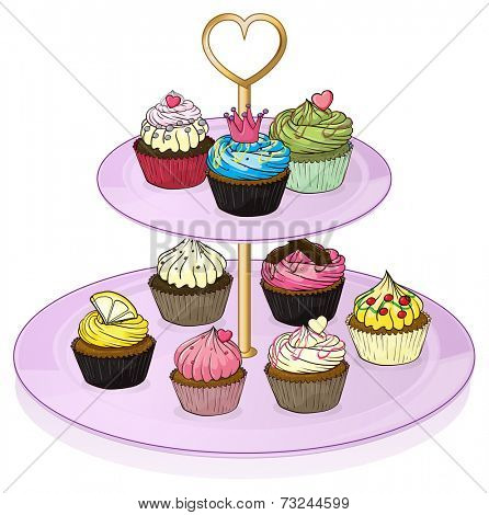 Illustration of the cupcakes in the cupcake tray on a white background