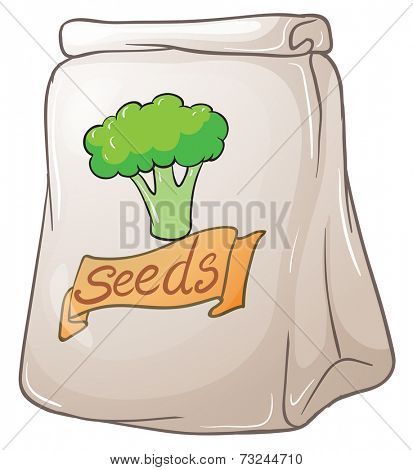 Illustration of a pack of broccoli seeds on a white background